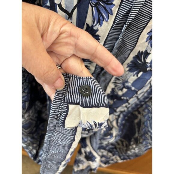 Saks Fifth Avenue Men Short Sleeve Button Shirt  2X Blue Tassel Print Silk - Picture 9 of 14